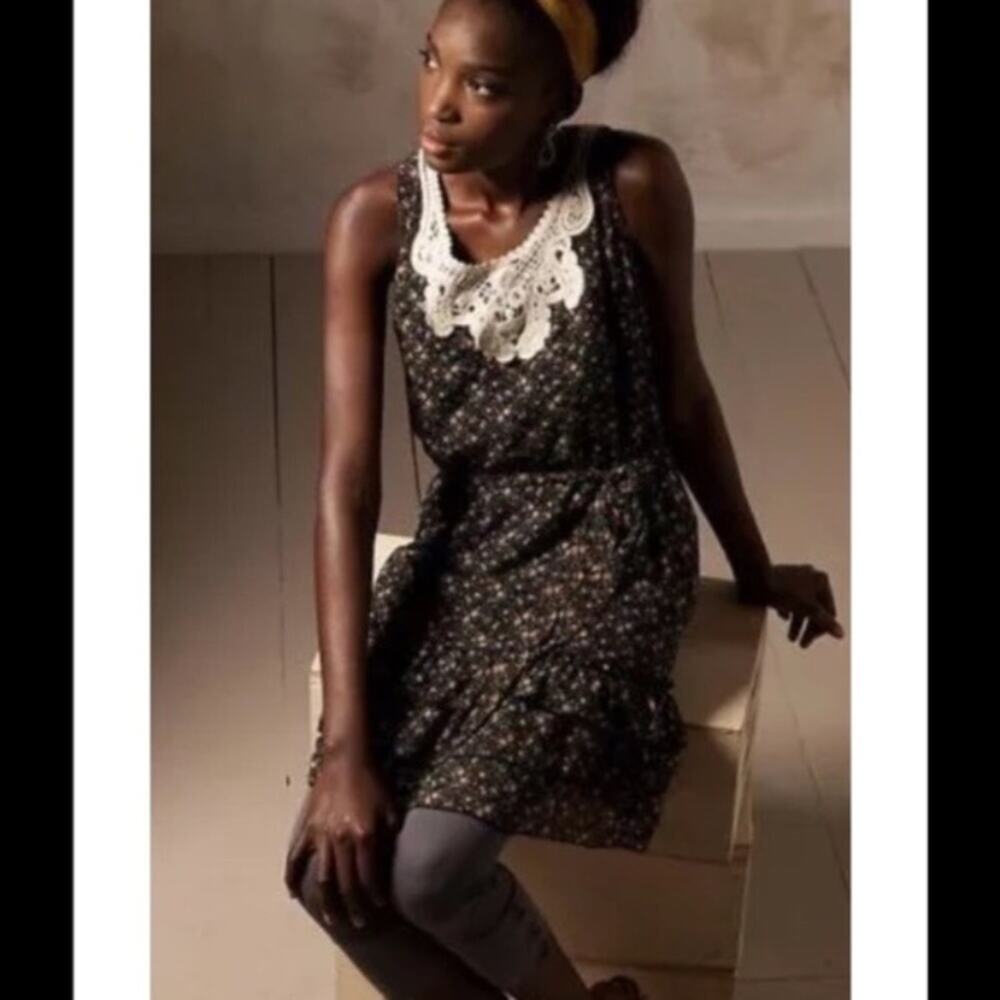 Anthro Fei Black Floral Crochet Dress